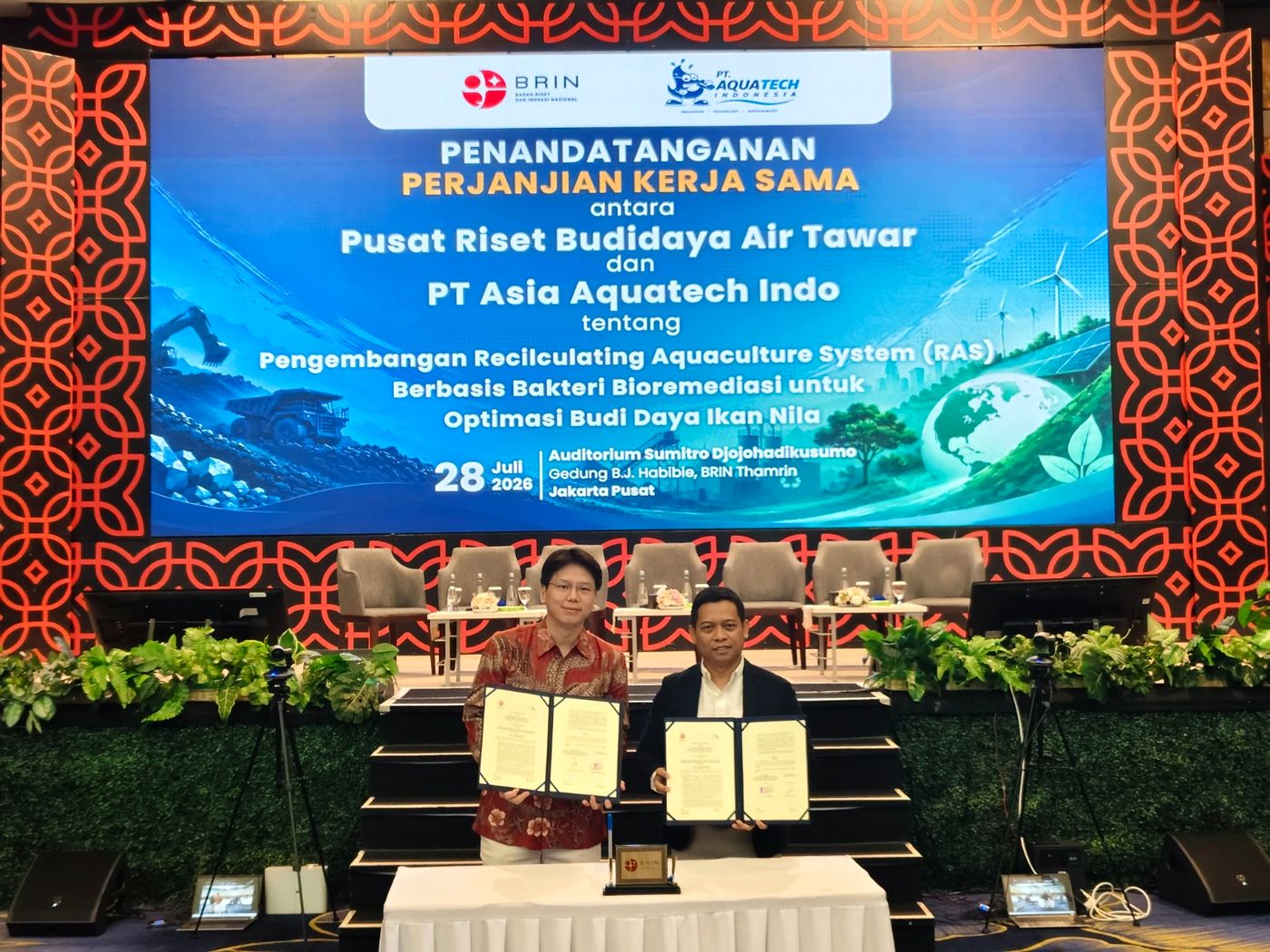 Penandatanganan perjanjian kerja sama BRIN dan PT Asia Aquatech Indo, 28 Juli 2026